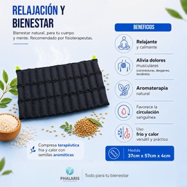 PHALARIS Compresa Dorsolumbar de Semillas XL 57x37cm Almohadilla Térmica Grande para Espalda Completa y Lumbar Compresa Frío y Calor con Aromaterapia para Fisioterapia, Ciática y Estrés