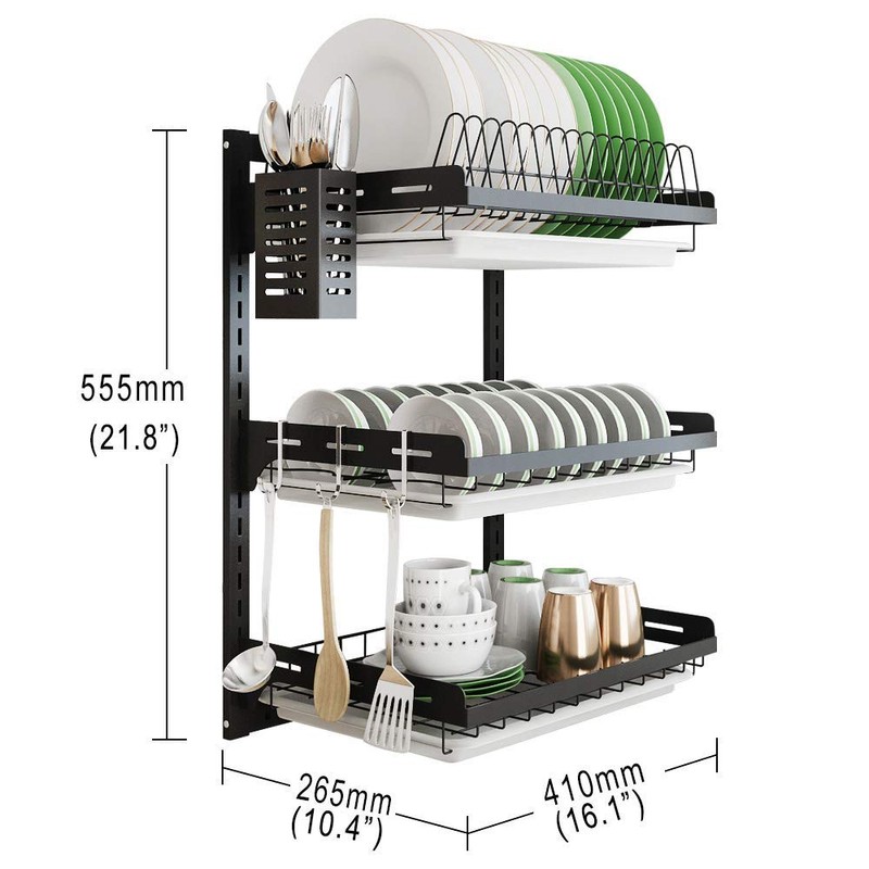 junyuan Hanging Dish Drying Rack Wall Mount,Dish Racks Drainer,3 Tier