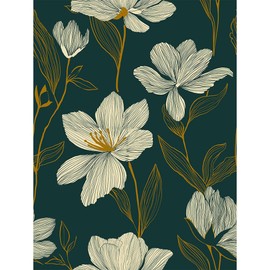 ZAMNEA Green Gold Peel and Stick Wallpaper, Vintage Dark Green Floral Wall Paper Self Adhesive Removable Wall Paper for Bedroom Kitchen Countertop Cabinets Dresser Drawer Furniture 17.7X118 Inches
