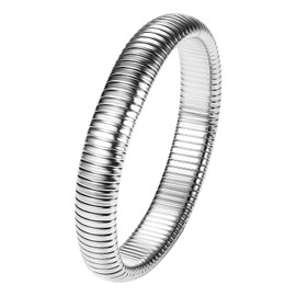 Rofusn Stretch Silver Bangle Bracelet for Women: Elastic Stainless Steel Chunky Cuff Bracelet Valentines Wedding Jewelry Gifts-12mm