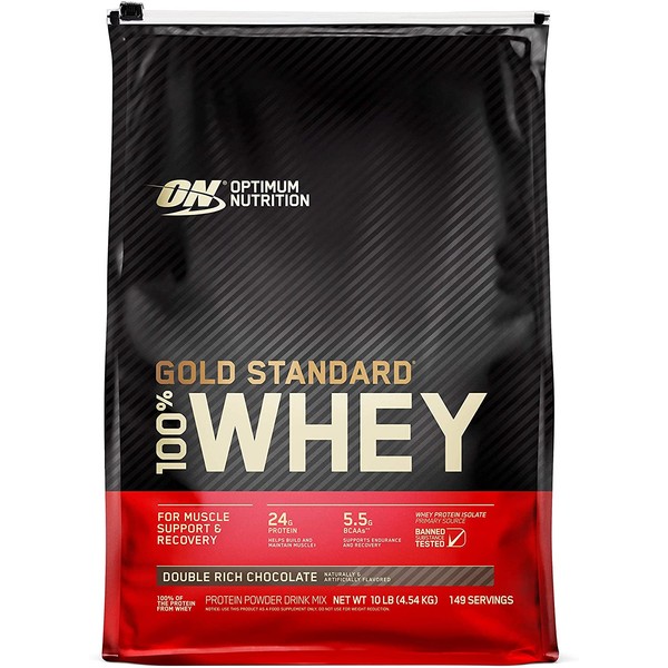 Optimum Nutrition Gold Standard 100% Whey Protein Powder, Double Rich Chocolate 10 Pound (Packaging May Vary)