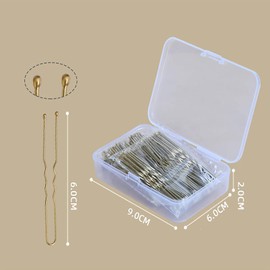 Hair Grips U Shaped 100 Pcs, Bobby Pins for Thick Hair, Hair Accessories for Women, Hair Pins for Women with Storage Box (6 CM, Gold)