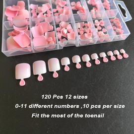 Toe Nail Tips - Short French Square Wearable Toenails 120Pcs/Box, 12 Sizes SWRITATSK French Simple Gradient Wearable Full Cover Fake Toenail For Nail Extension Home DIY Nail Salon