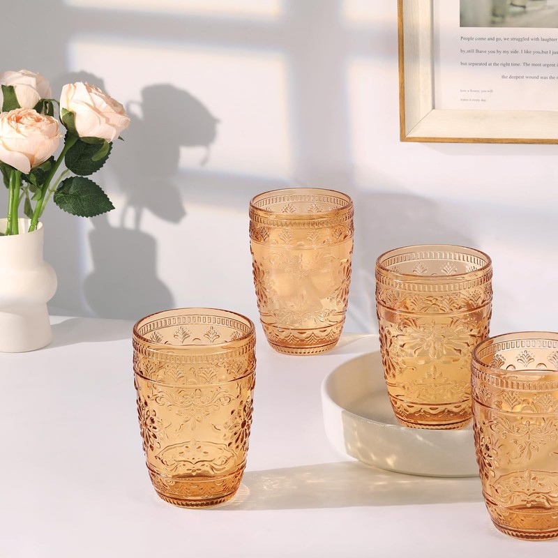 abrwyy Drinking Glasses Set of 6, Amber Glassware, Amber Drinking