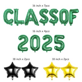 Pargleev Class of 2025 Balloons with Star Hanging Foil Balloons Letter for High School College Grad Graduation Party Decorations Gold Black Green