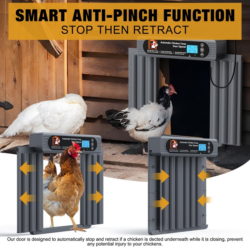 GROPOW Automatic Chicken Coop Door, Extra Large Size, Anti-Pinch Design,Programmable
