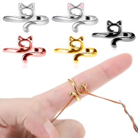 Gjinxi 5pcs Knitting Crochet Ring for Fingers Cute Cat Crochet Ring for DIY Sweater Handicrafts Adjustable Alloy Yarn Guide Ring for Crocheting Crochet Tools and Accessories for Women