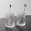 2 piece Simple Transparent Vertical-Striped Bathroom Glass Toothbrush Cup and