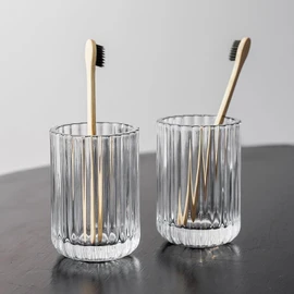 2 piece Simple Transparent Vertical-Striped Bathroom Glass Toothbrush Cup and Holder Set