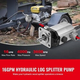 Happybuy Hydraulic Log Splitter Pump 16GPM 2-Stage 4000PSI Hydraulic Gear Pump, 1" Inlet 1/2" NPT Outlet, 3600 RPM, Aluminum, for Small Engine Mounting, Log Splitters, Snowplows