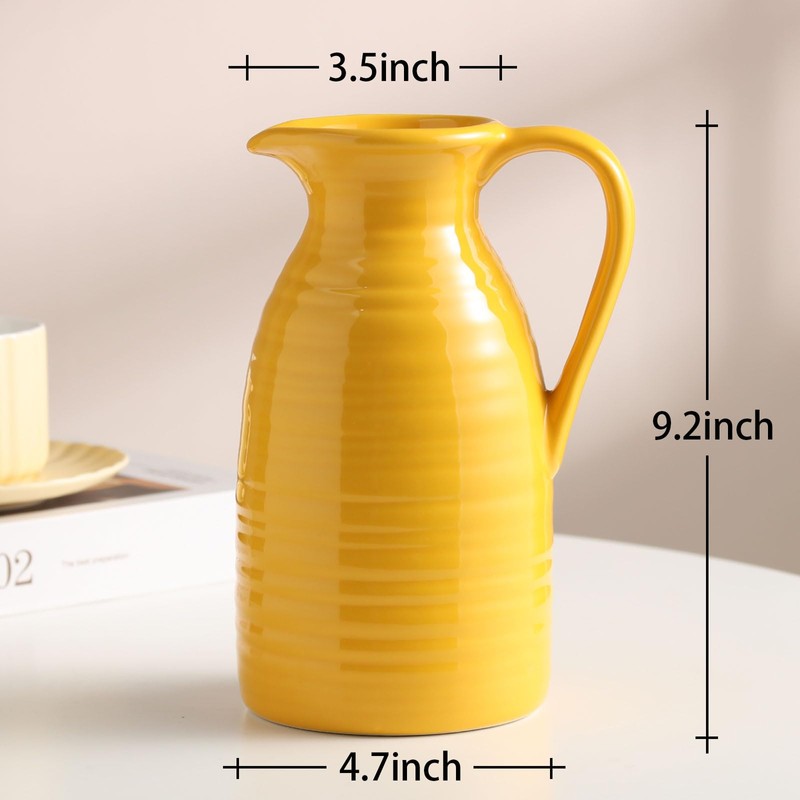 hjn Farmhouse Pitcher Vase for Flowers- Ceramic Pitcher Vase White