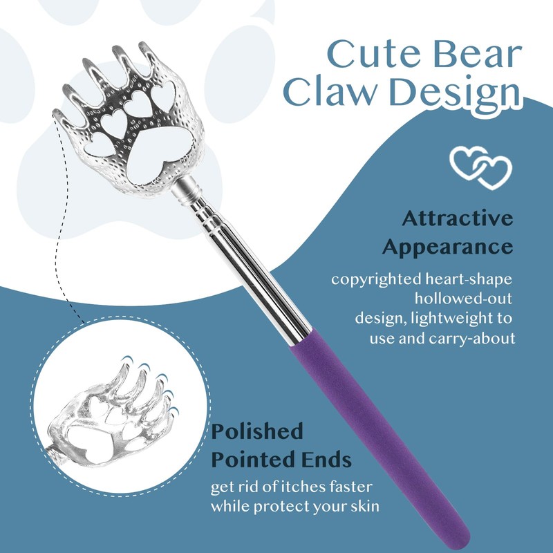 (4-Pack) Extendable Back Scratchers - Metal Claws with Telescopic Rubber
