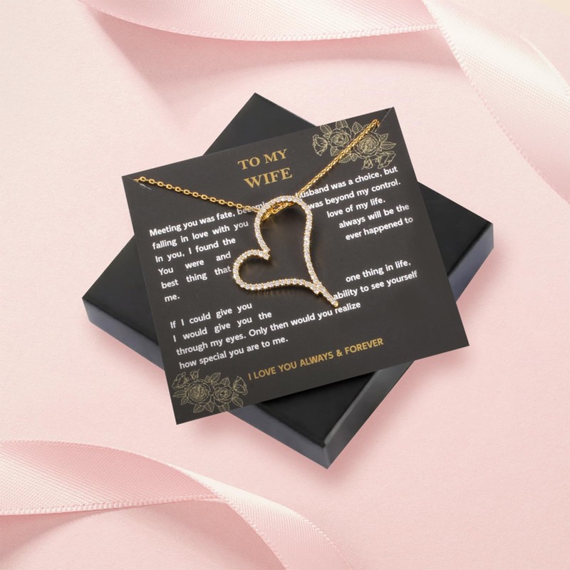Open Heart Necklace, Dainty Gold Plated Pendant Gift for Her