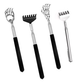 Back Scratcher, 4 Pieces, Stainless Steel Telescopic Back Scratcher, Extendable, Back Scratcher, Against Itching for Head and Back Massage