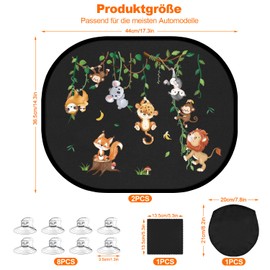 Mngevcy Set of 2 Sun Protection Car Baby with UV Protection, 44 x 36.5 cm Car Window Sun Visor for Children with 8 Suction Cups and Cute Animal Motifs (Dungle Animals)