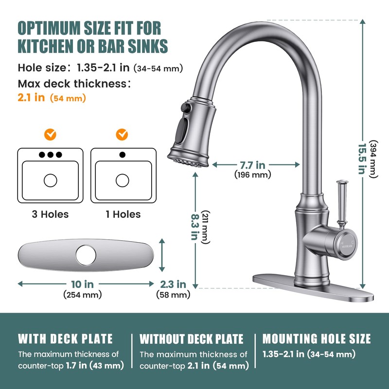 Kitchen Faucet with Pull Down Sprayer, Single Handle High Arc