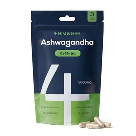 Ashwagandha KSM-66 Capsules 250 mg High Strength – 90 Capsules (3 Month Supply) – Vegan – with B6 for Tiredness & B5 for Mental Performance – 5% Withanolides – for Men & Women – UK Made – 4 HIM & HER