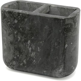 74814 Charcoal Marble Stone Rectangular Toothbrush, Paste Holder Organizer, 5-1/2" x 2-5/8" x 4-3/8" H, Dark Grey - Style: Toothbrush Holder