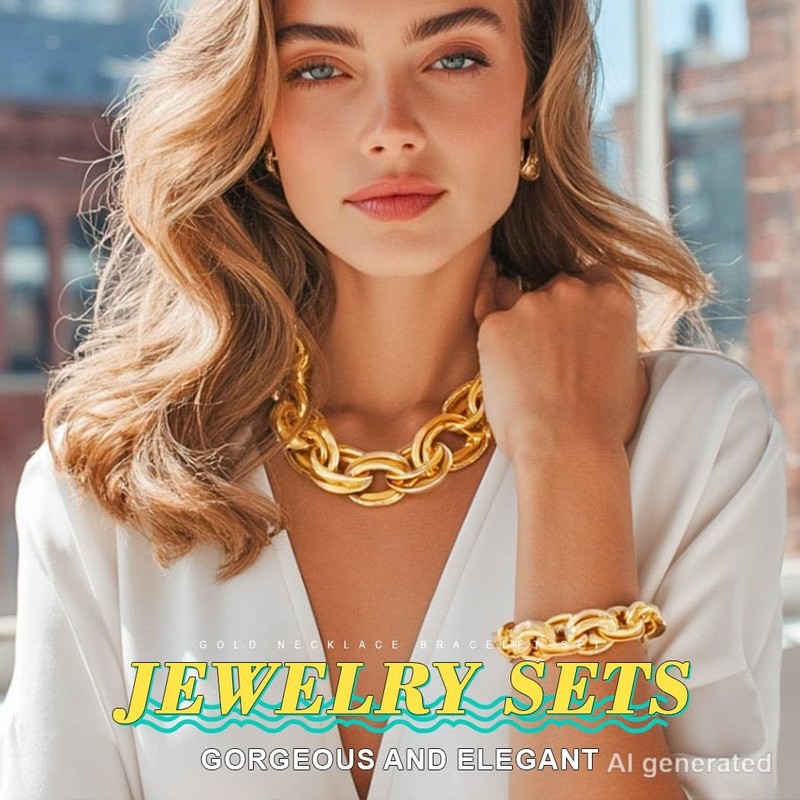 ACEDRE Gold Chain Jewelry Set Chunky Necklace Bracelet Sets for