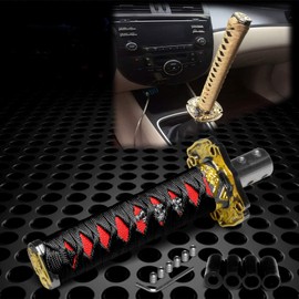 JDMBESTBOY Samurai Sword Black Red Shift Knob Shifter Alloy Katana Adapters Universal 26cm