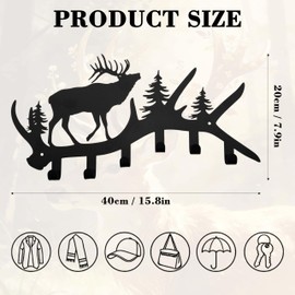 Zckjnoi Elk Antler Key Holder Wall Mount – Rustic Key Rack for Wall with Hooks, Black Metal Deer Key Hanger, Wall-Mounted Key & Coat Hooks for Entryway, Cabin or Mudroom