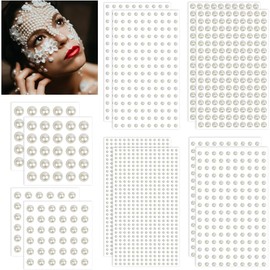 HASTHIP® 1980 Piezas Pegatinas de Perlas Autoadhesivas, Gemas Decorativas para Manualidades, Uñas, Cara, Cabello, Ojos, Maquillaje y DIY, Variados Tamaños y Blanco Brillante