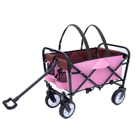 ESPIDOO Foldable Wagon Cart with Strapping System: Pink Metal Frame Utility Cart for Beach Camping Shopping - Lightweight Collapsible Design with Mesh Side Pockets Supports 225lbs