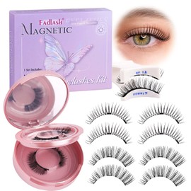 FADLASH Magnetic Eyelashes with Applicator Reusable Magnetic Lashes Natural Look 2 Pairs with Clamp No Glue Needed False Eyelashes Kit Easy to Wear (604+079)