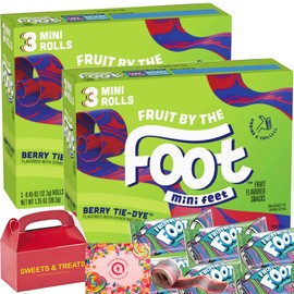 Fruit Snack | Fruit by the Foot Mini Rolls - Strawberry or Berry Tie Dye - Sweet Chewy | Natural Flavor Gluten Free | After School Lunch Picnic Birthday Party Dessert | Card & Box Included 2 Boxes