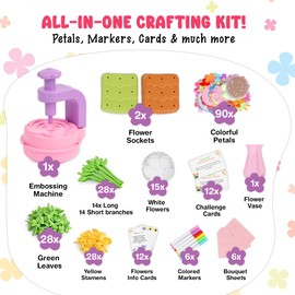 DIY Flower Making Kit for Girls - Build Your Own Flower Bouquet Toy with Coloring Petals, Challenge Cards & Markers! - Arts and Crafts for 5 6 7 8 Year Old Girls, Great Birthday Gift Idea for Kids