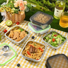 Paquete de 2 recipientes para sándwich, caja de sándwich de acero inoxidable de 24 onzas con tapas herméticas, cajas de almuerzo reutilizables de...  
