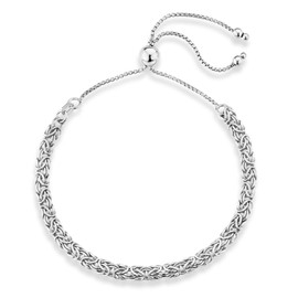 Miabella Italian 925 Sterling Silver 4mm Byzantine Adjustable Bolo Link Chain Bracelet for Women Handmade in Italy (sterling silver)