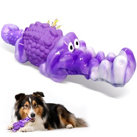 BellaWagg Squeaky Dog Chew Toys for Aggressive Chewers - Tough Crocodile Chew Toy for Small Medium Large Dogs, Dental Cleaning & Anxiety Relief, Boredom Buster (Purple)