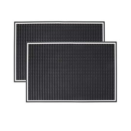 Jucoan 2 Pack Black Bar Mat, 18" x 12" Thicken Rubber Serving Mat, Non Slip, Non-Toxic, Countertop Spill Mats for Coffee Bar Kitchen