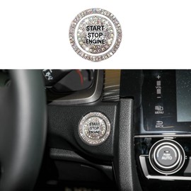 Tecledsn 2PCS Bling Car Push Start Button Sticker, Start Button Cover, Rhinestones Fully Protect Button Decorative Cover, Anti-Scratch Key Ignition Knob Ring Car Accessories for Women (AB)