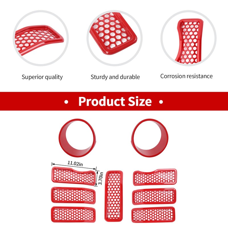 JeCar Mesh Grille Inserts/Headlight Trim Covers Front Light Bezels Decoration