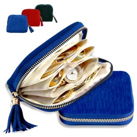 Small Travel Jewelry Case, Jewelry Pouch with 5 Compartments, All-in-One Jewelry Travel Organizer, Soft Mini Velvet Travel Bag for Women, Bangles Earring Necklace Ring Holder (Royal Blue)