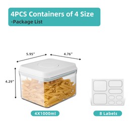 Ankou Airtight Container Set (1000ml 4 Pcs) Stackable One Press Openning Food Containers for Snacks Sugar Salt Herbs Spices Coffee Bean Formula Popcorn BPA-Free Tight Seal - Clear (1.0 QT * 4)