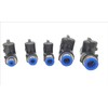 Shut-off valve with 8 mm plug-in connector, pneumatic connector, push