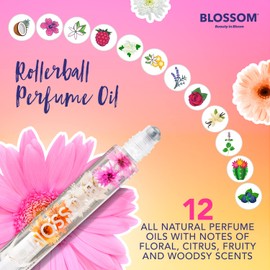 Blossom Roll on Rollerball Perfume Oil with Natural Ingredients + Essential Oils, Infused with Real Flowers, Made in USA, 0.20 fl. oz./5.9 ml, (Peach, Jasmine, Rose, Gardenia, Sandalwood), Classic Island Hibiscus