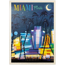 MyPuzzle Miami, FL: South Beach (Mod Design), Vintage-Poster – Premium 1000 Teile Puzzle für Erwachsene