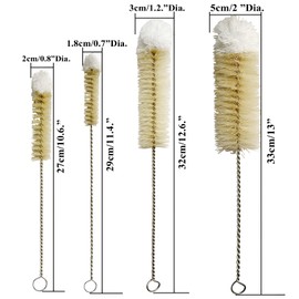 NewFerU Stainless Steel Soda Bottle Cleaning Brush Set in Natural Boar Bristle Wool Tip Long Handle, Flexible Bendable Thick Wire Cleaner for Narrow Neck Water Baby Bottles Straw Pipe Tube Flask (4)