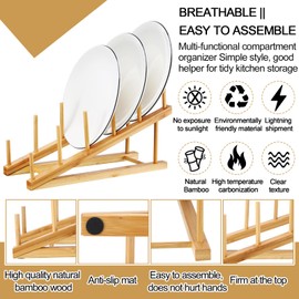 Suclain 6 Pcs Wooden Dish Rack Bamboo Drying Rack Stand Kitchen Plate Organizer Plate Holder for Cabinet Cutting Board Display Stand for Dish Plate Bowl Water Bottles Cup Pot Lid Cutting Board