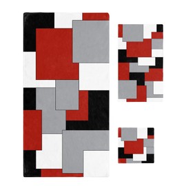 3 Piece Towels Set White Grey Black Red Abstract Irregular Geometric Bath Towels Set Luxury Bath Towels for Bathroom, Soft Absorbent Bathroom Towels Set ( 1 Bath Towel,1 Towel and 1 Washcloth )