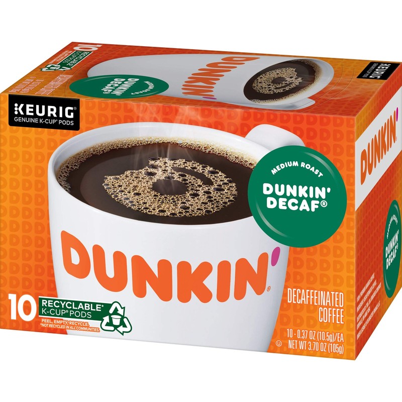 Dunkin' Decaf Medium Roast Coffee, 10 Keurig K-Cup Pods