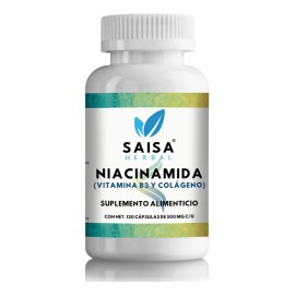 Niacinamida + Colágeno 120 Cáps SAISA HERBAL | Suplemento Alimenticio | Apoyo para Piel, Antiedad y Belleza Natural | Calidad Premium