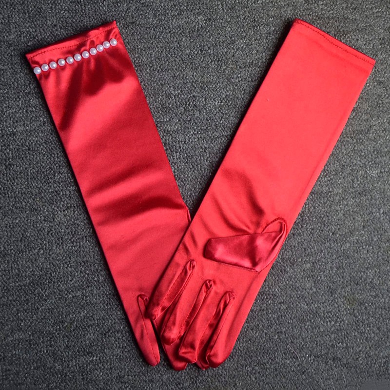 Flower Girl Gloves Pincess Pearl Long Satin Gloves Long Princess