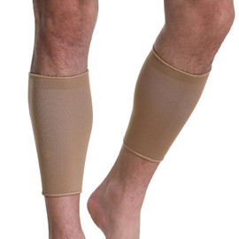 Neotech Care Calf Support Sleeve - Elastic & Breathable Knitted Fabric - Medium Compression (Beige Colour, Size M, 1 Pair)