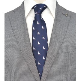 ZENXUS Sports and Game Ties for Men, Designer Necktie Navy, Sailboat, Medium