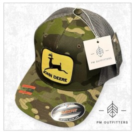 PM Outfitters John Deere Retro Vintage Patch YuPoong Flexfit Multicam Tropic Camo Trucker Hat